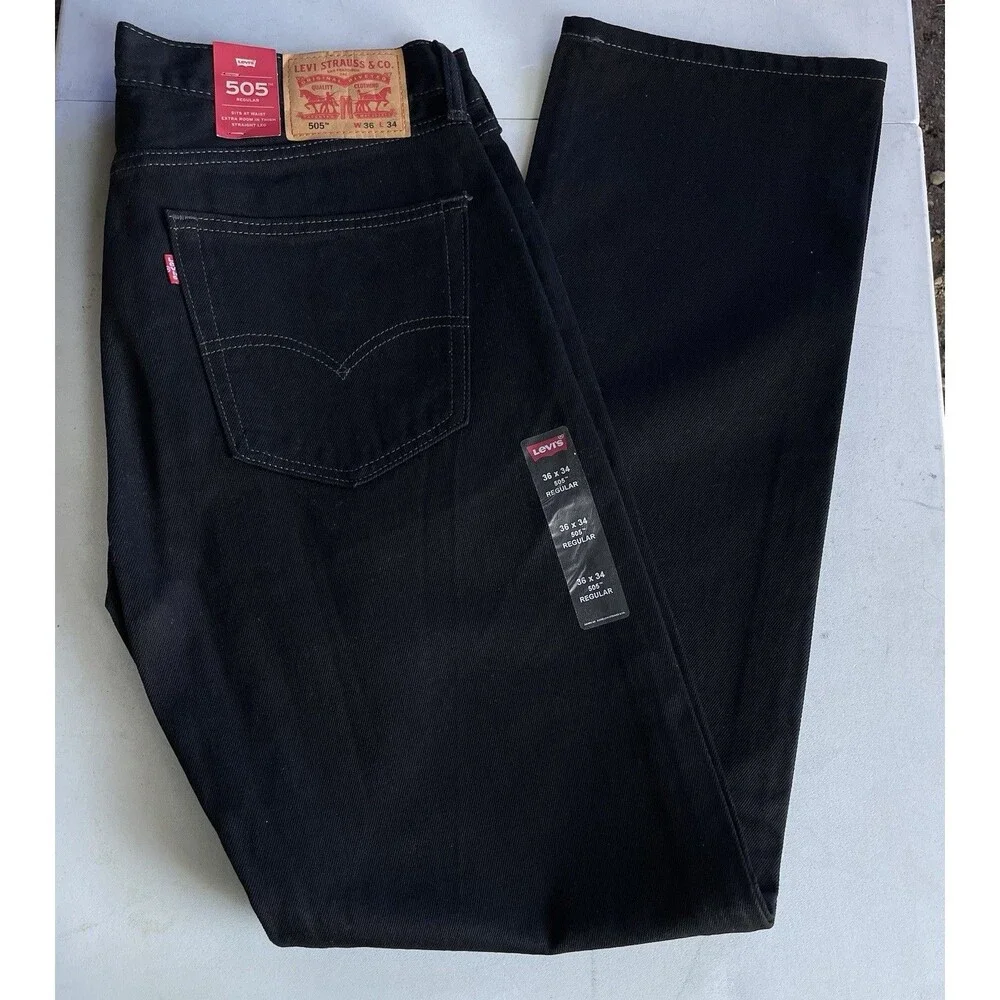 Levi’s 505 Regular Fit Men’s Black Straight Leg Jeans Size W36 L34
